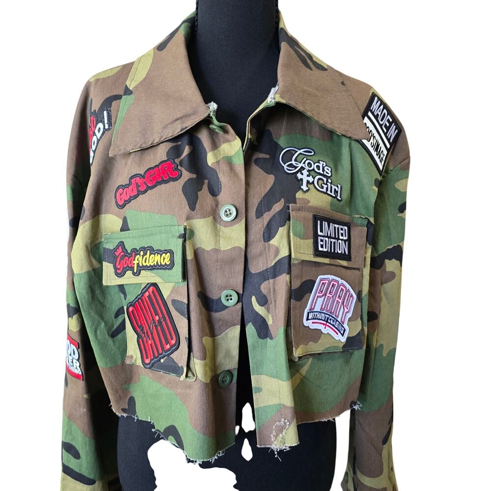 Women's Custom Camouflage Cropped Military Jacket Sz XXL